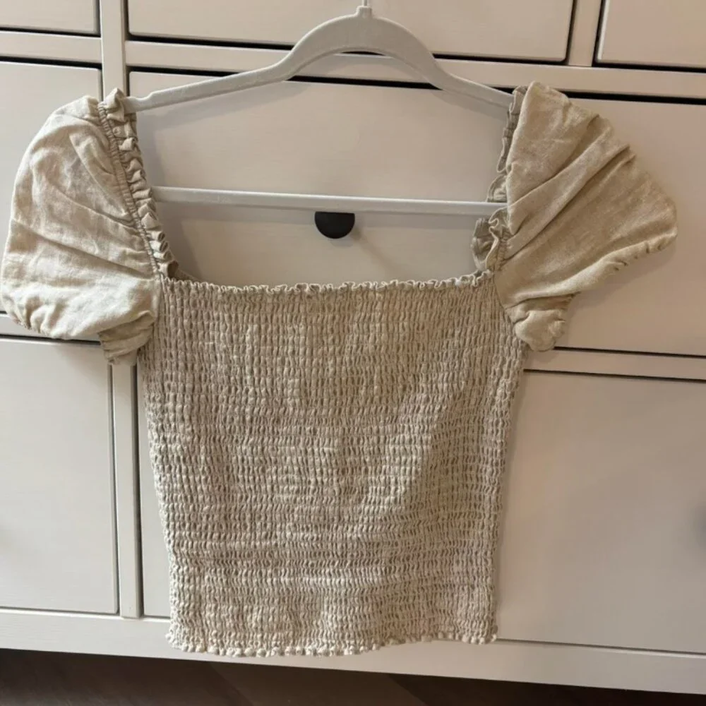 Reformation Cream Smocked Blouse